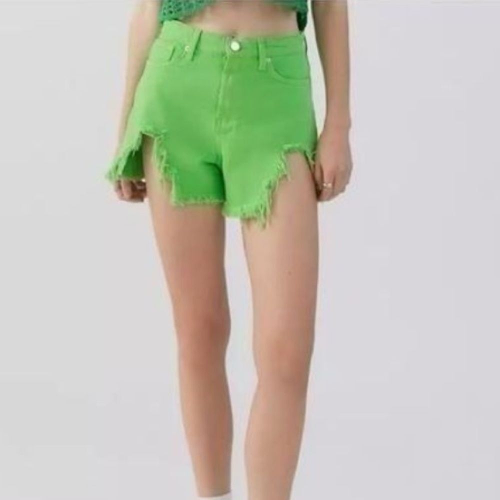 BDG Chewed A-Line High Rise Denim Shorts Size 26 NWT Neon Green